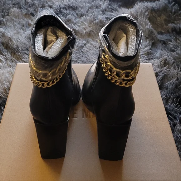 Steve Madden Perlina Black Leather Chain Booties - Picture 9 of 14